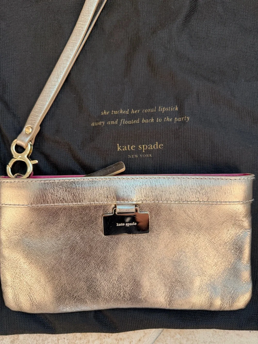 Kate Spade Metallic Silver Leather Wristlet Clutch